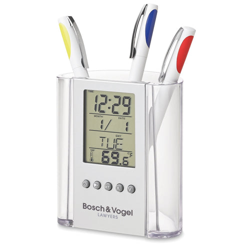 PRODIGY Multifunctional Desk Pen Holder with Calendar and Alarm