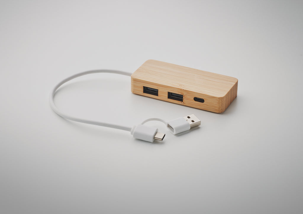 HUBBAM Bamboo USB Hub with 3 Ports