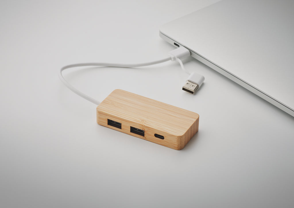 HUBBAM Bamboo USB Hub with 3 Ports