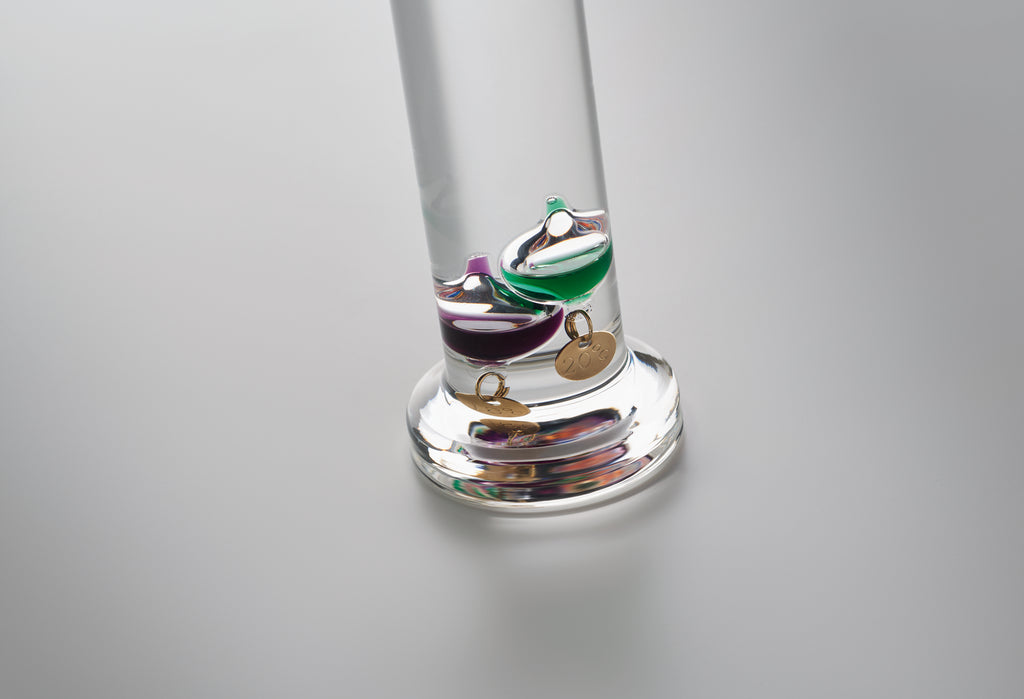 GALI Galileo Thermometer Glass 28cm with Wooden Base
