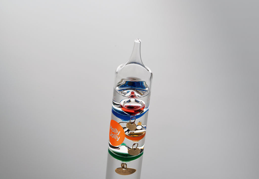 GALI Galileo Thermometer Glass 28cm with Wooden Base