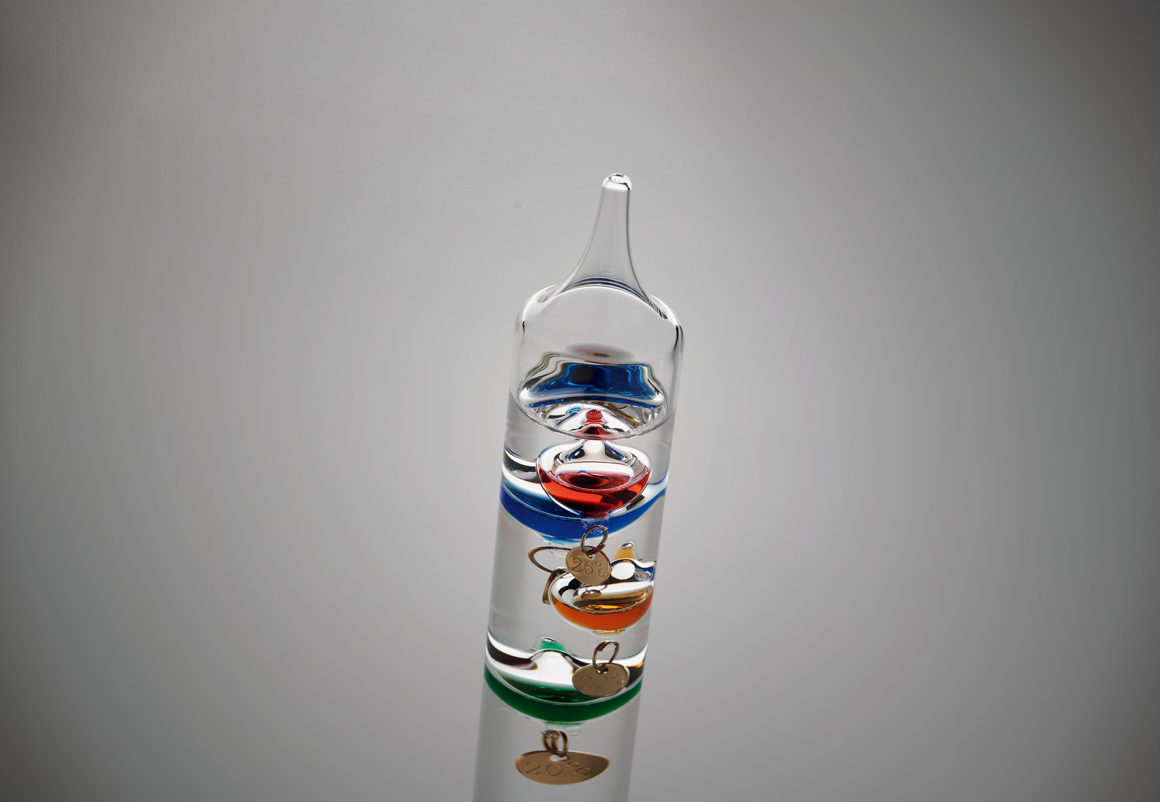 GALI Galileo Thermometer Glass 28cm with Wooden Base