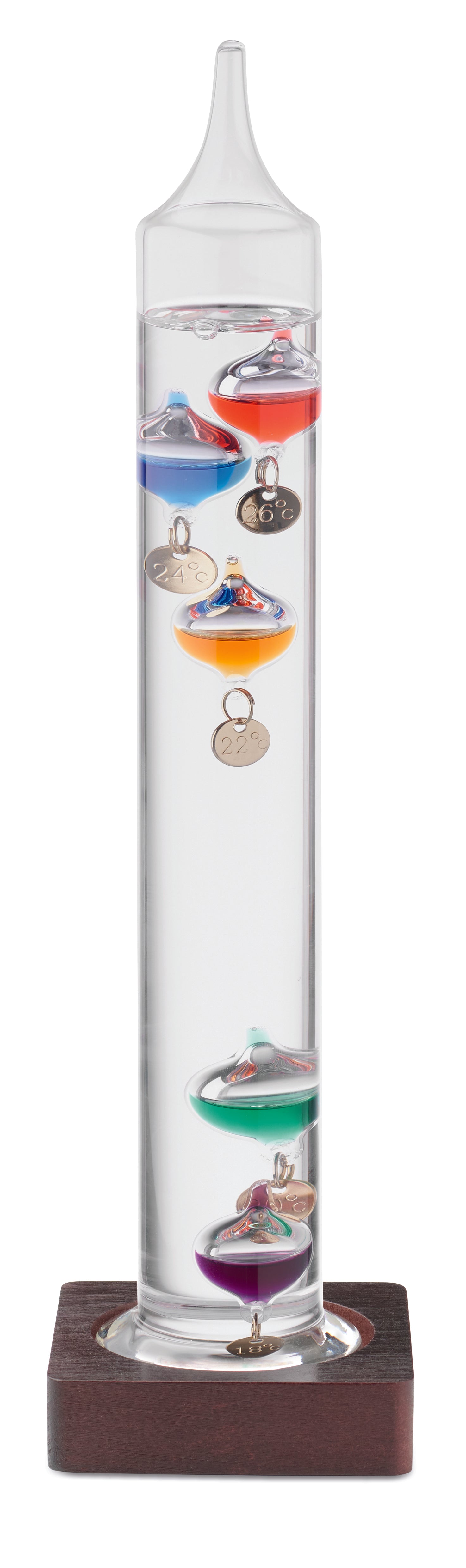 GALI Galileo Thermometer Glass 28cm with Wooden Base