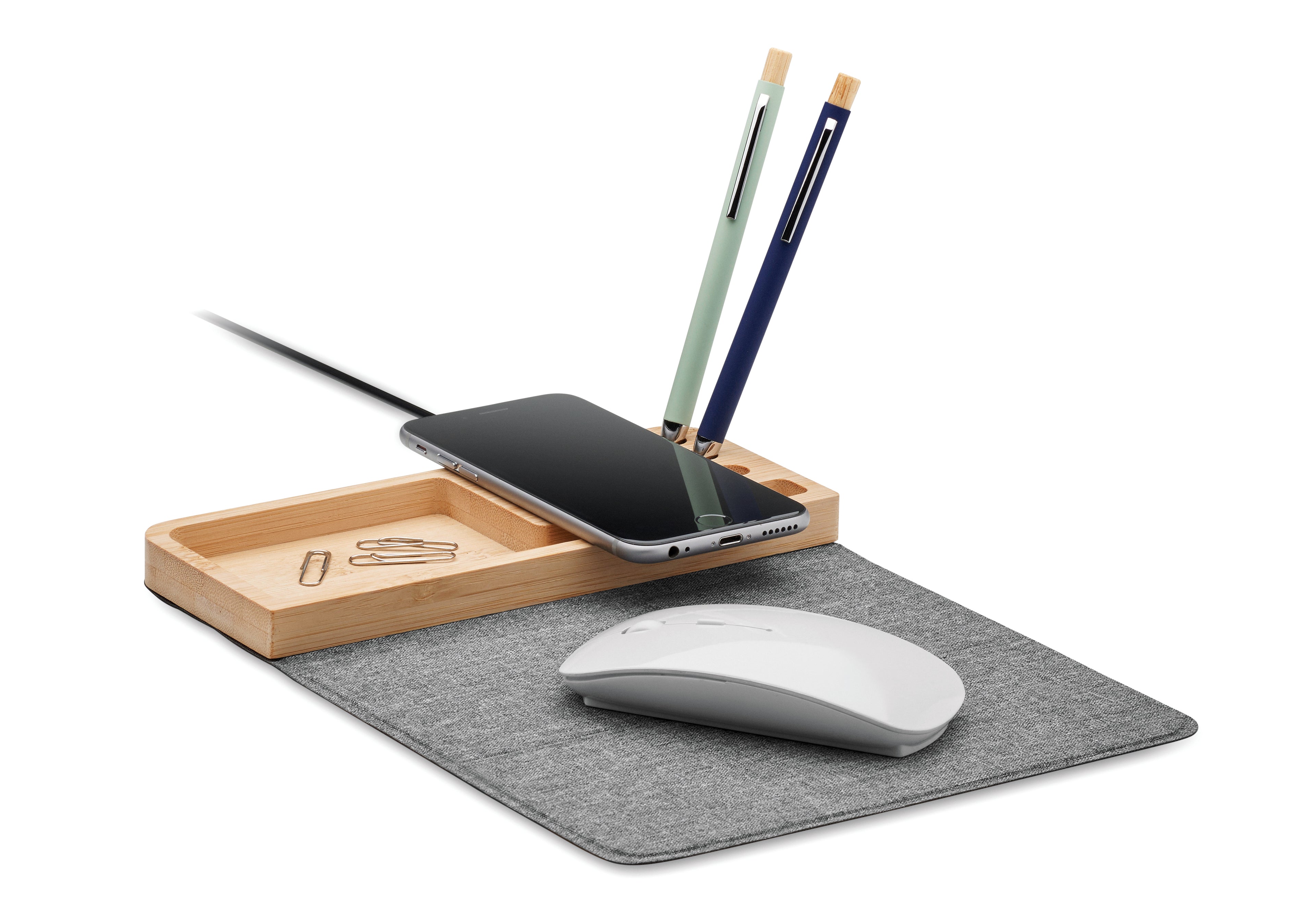 PANDU Bamboo Wireless Charger and Desk Organizer