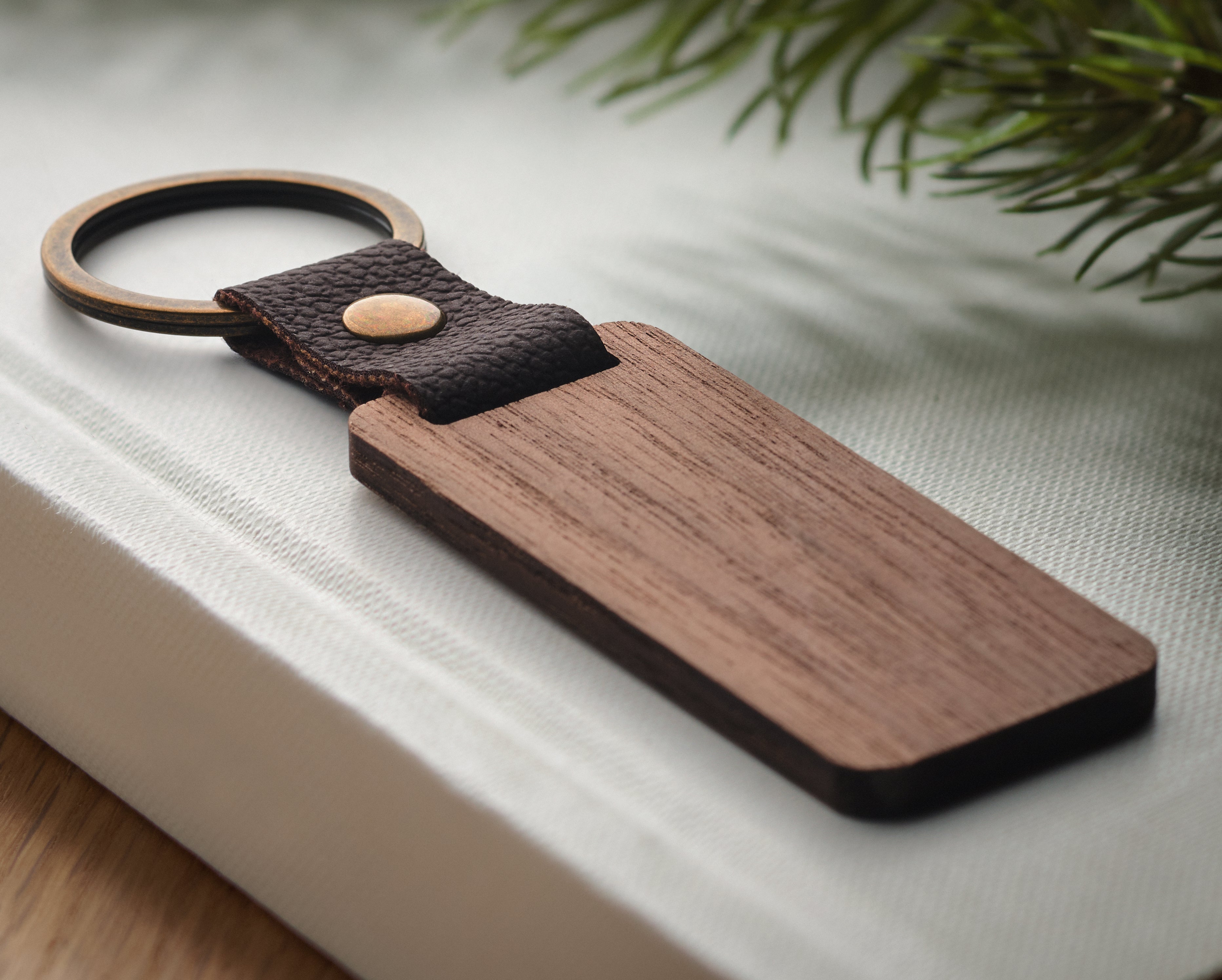 NAWKEY Walnut and PU Leather Keyring
