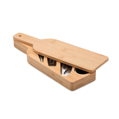 VINOVAULT SET Bamboo Wine Accessory Set in Bottle Shaped Case