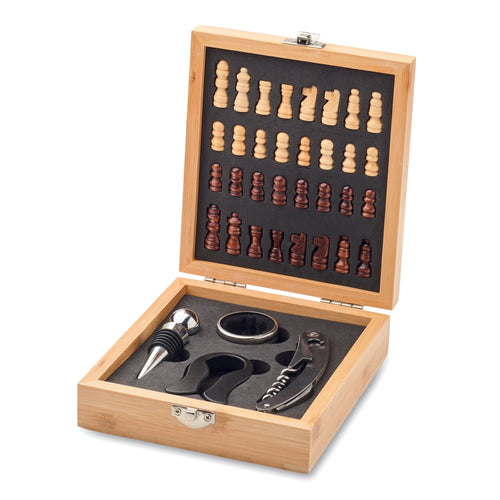 Chesset Bamboo Wine Accessory Set in Chess Board Box