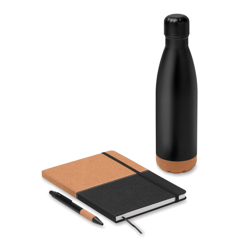 CADEAU 3-Piece Branded Gift Set with Bottle Notebook and Pen