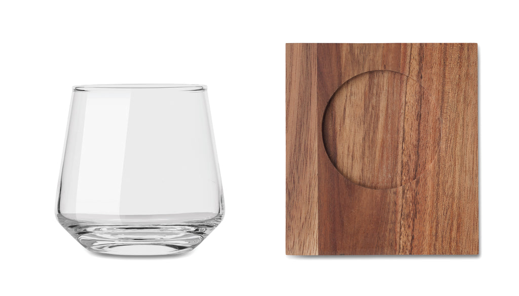 DRINKS Whisky Glass Set with Wooden Coaster
