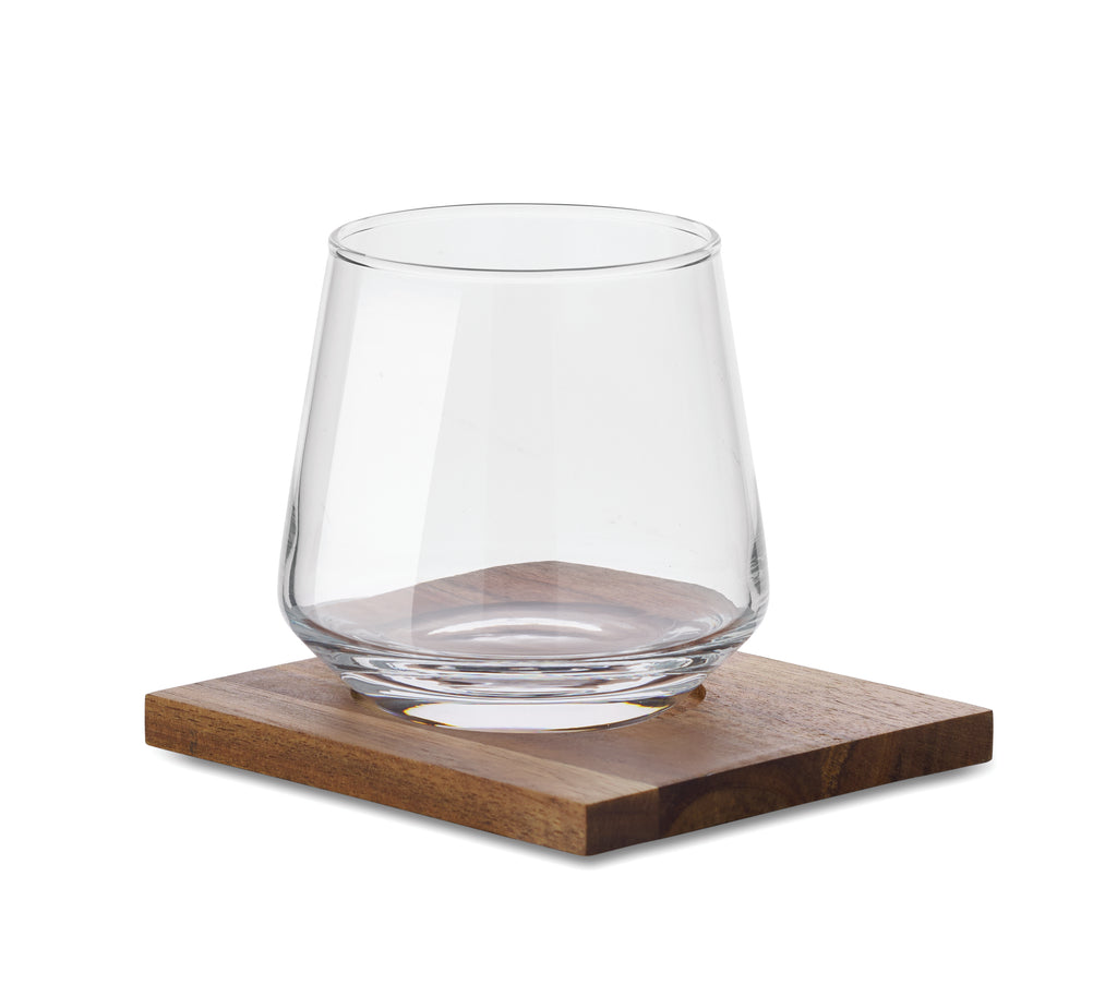 DRINKS Whisky Glass Set with Wooden Coaster