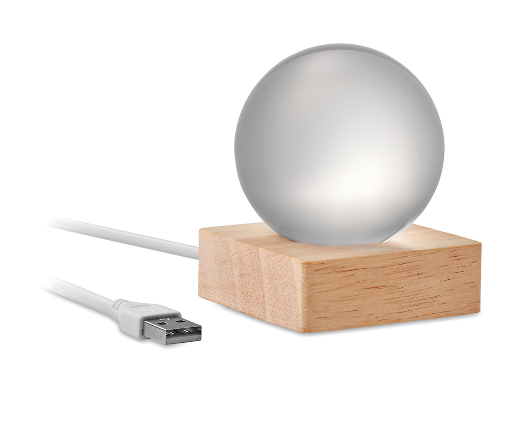 Light LED Glass Ball on Wood Base