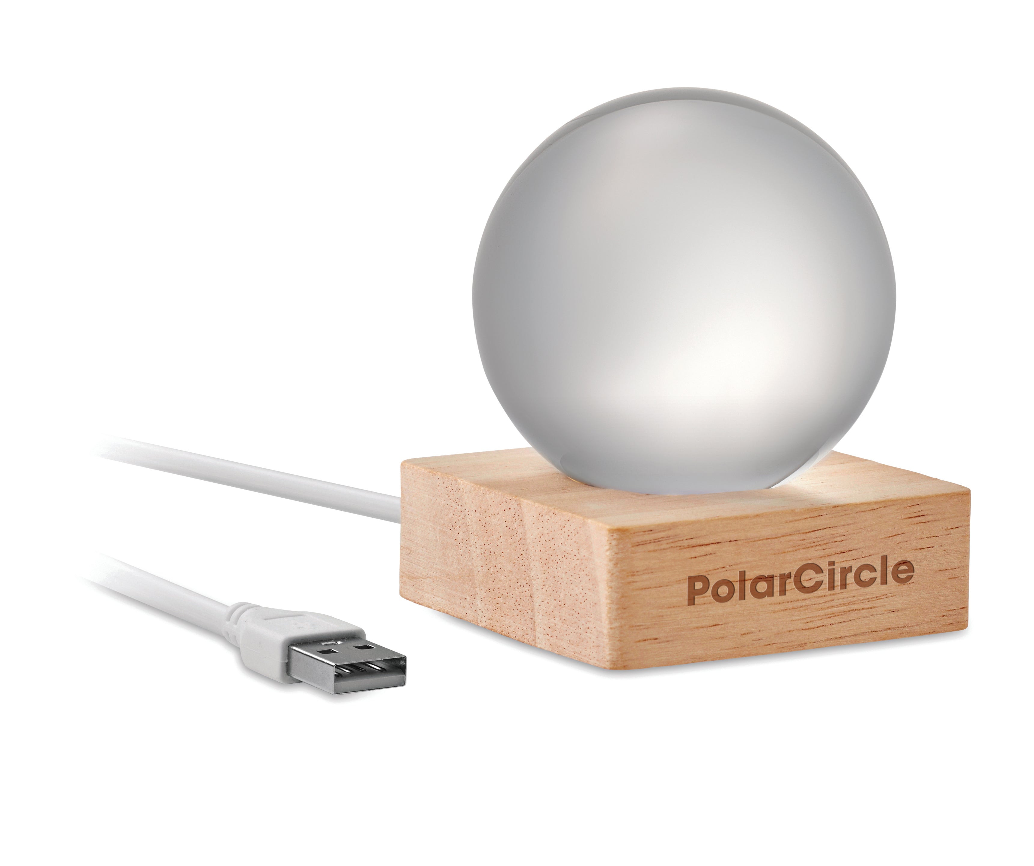 Light LED Glass Ball on Wood Base