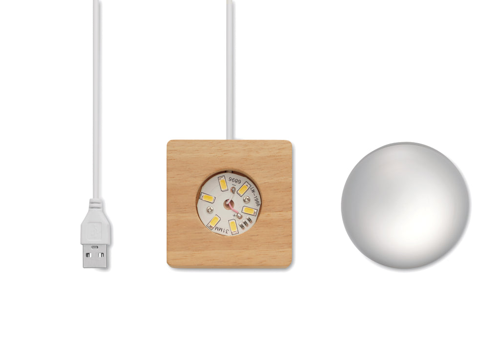 Light LED Glass Ball on Wood Base