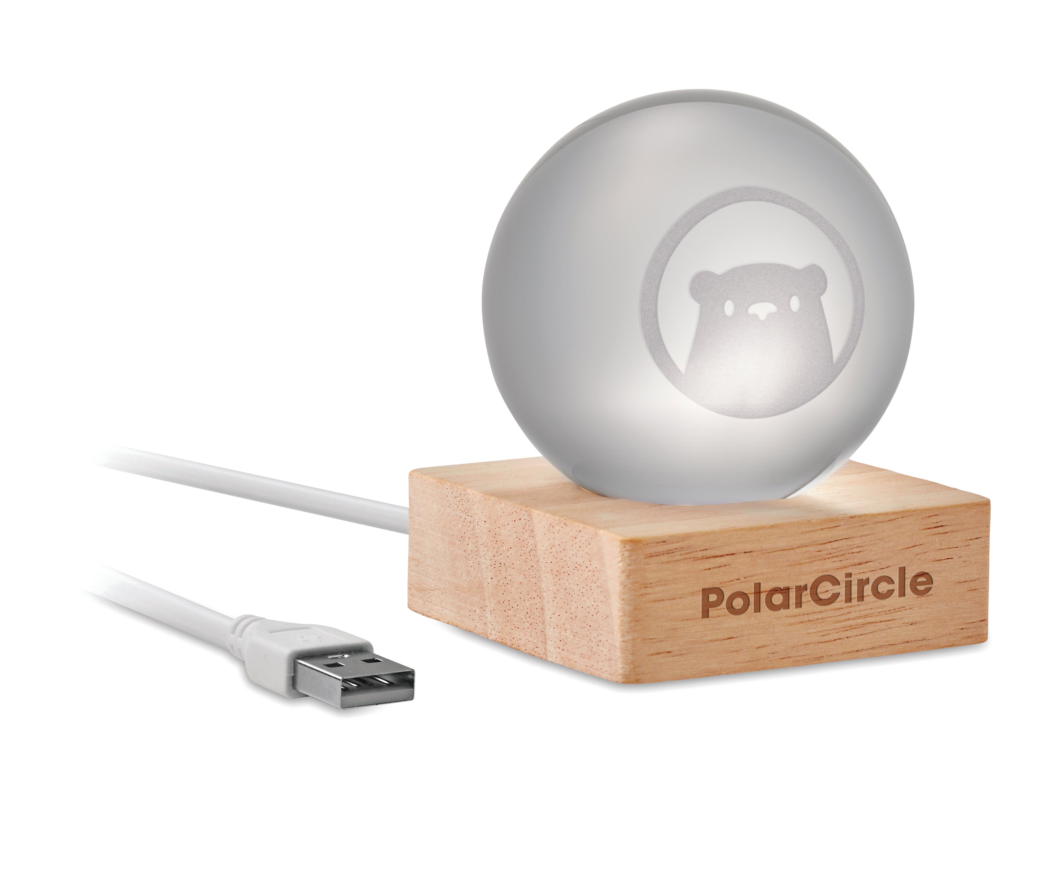 Light LED Glass Ball on Wood Base