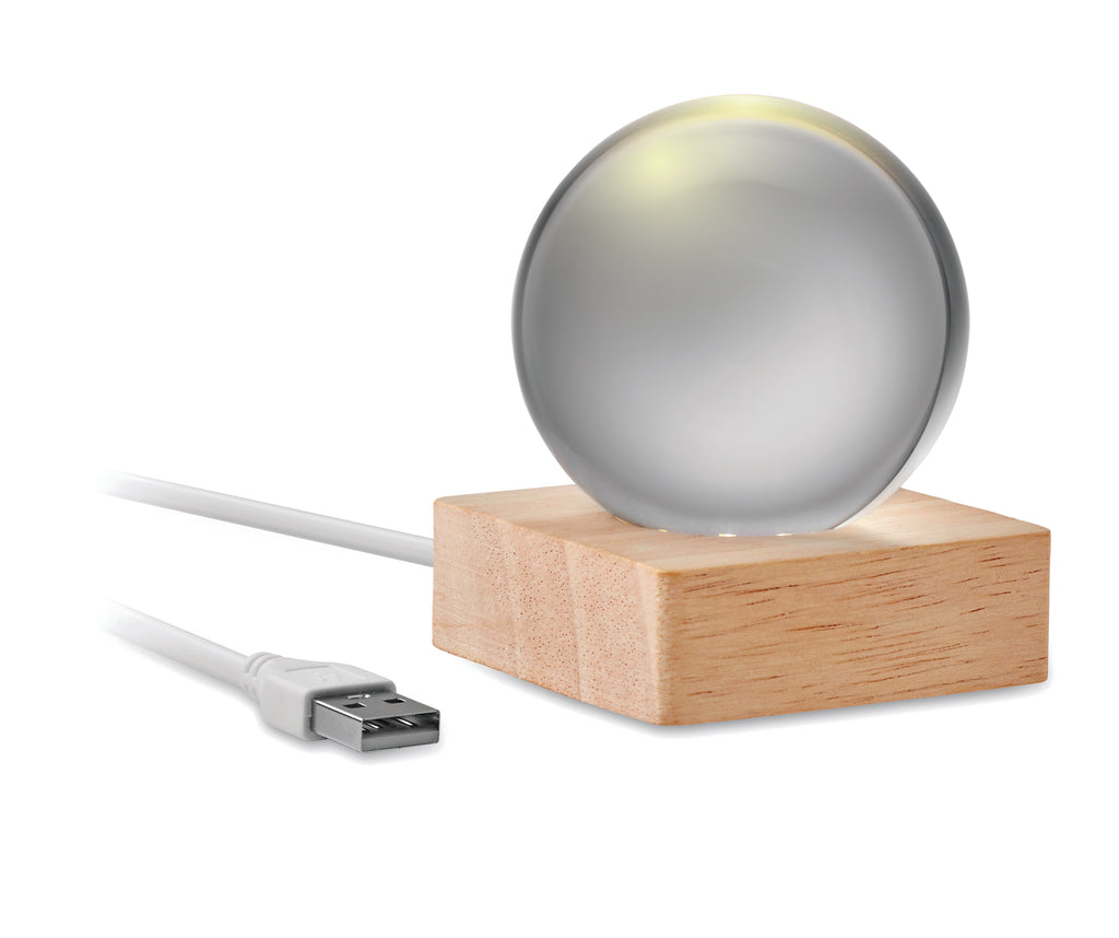 Light LED Glass Ball on Wood Base