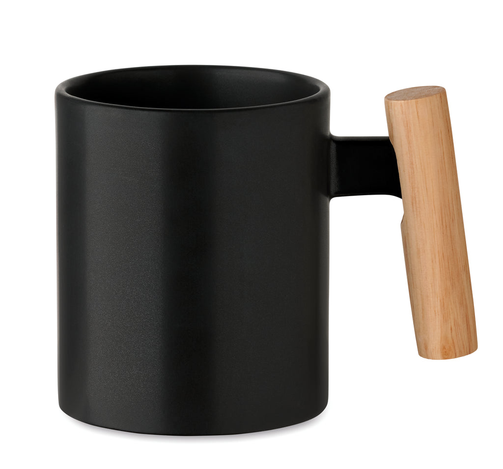 Crenate Ceramic Mug with Wooden Handle 320ml