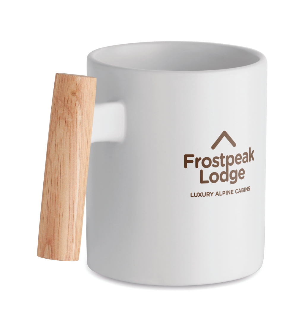 Crenate Ceramic Mug with Wooden Handle 320ml