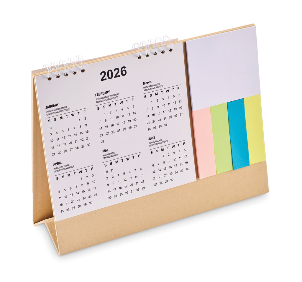 CALENDOO 4-Year Desk Calendar with Sticky Notes